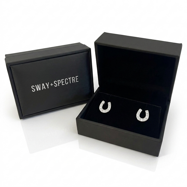Sterling Silver Earrings • Crystal Horseshoe Studs