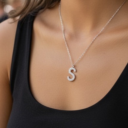 925 sterling silver necklace • S crystal